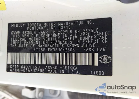 2015 Toyota Camry Se from USA, damaged, VIN 4T1BF1FK3FU042505
